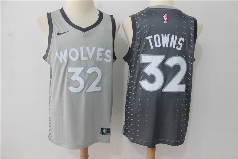 Men Minnesota Timberwolves 32 Towns Grey Game Nike NBA Jerseys